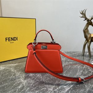 Fen.di Peekaboo ISeeU Petite Leather Bag Orange Color