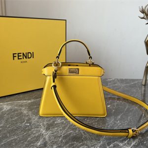 Fen.di Peekaboo ISeeU Petite Leather Bag Yellow Color