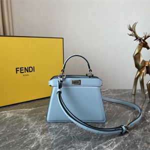 Fen.di Peekaboo ISeeU Petite Leather Bag Blue Color