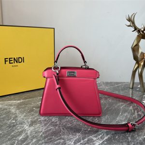 Fen.di Peekaboo ISeeU Petite Leather Bag Red Color