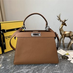 Fen.di Peekaboo Iconic ISeeU Medium Bag Cuoio Romano Leather Brown Color With Topstitches