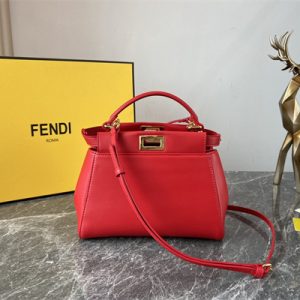 Fen.di Peekaboo Mini Leather Bag Red Color