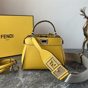 Fen.di Peekaboo Mini Bag Cuoio Romano Leather Yellow Color With Topstitches