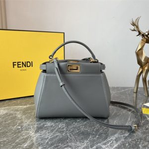 Fen.di Peekaboo Mini Leather Bag Grey Color