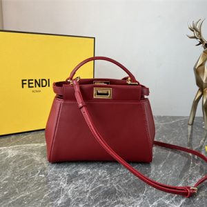 Fen.di Peekaboo Mini Leather Bag Burgundy Color