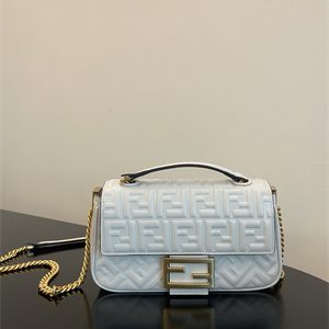 Fen.di BAGUETTE CHAIN MIDI White Nappa Leather Bag With FF Motif