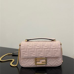 Fen.di BAGUETTE CHAIN MIDI Pink Nappa Leather Bag With FF Motif