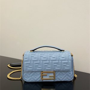 Fen.di BAGUETTE CHAIN MIDI Blue Nappa Leather Bag With FF Motif