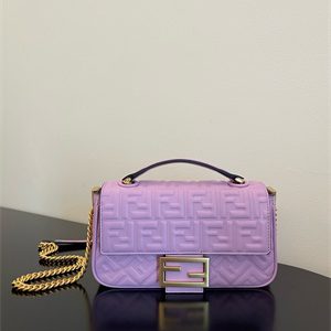 Fen.di BAGUETTE CHAIN MIDI Purple Nappa Leather Bag With FF Motif