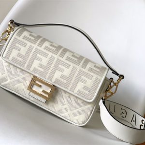 Fen.di BAGUETTE White FF Canvas Bag