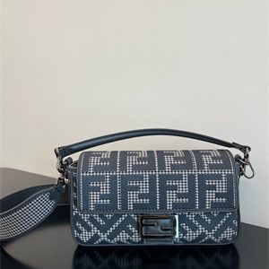 Fen.di BAGUETTE  Houndstooth Wool Fabric Bag With Black FF Embroidery