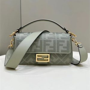 Fen.di BAGUETTE Light Green FF Canvas Bag