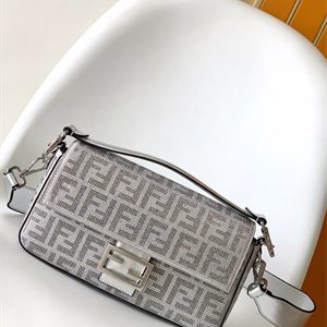 Fen.di BAGUETTE Silver Leather Bag With Crystal FF Motif