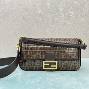 Fen.di BAGUETTE Bag Brown FF Jacquard Fabric With Sequins