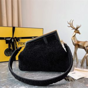 Fen.di FIRST MEDIUM Black Sheepskin Bag