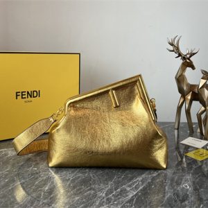 Fen.di FIRST MEDIUM Gold Wrinkled Leather Bag