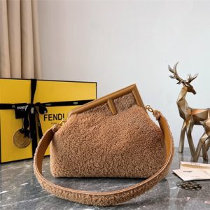 Fen.di FIRST MEDIUM Brown Sheepskin Bag