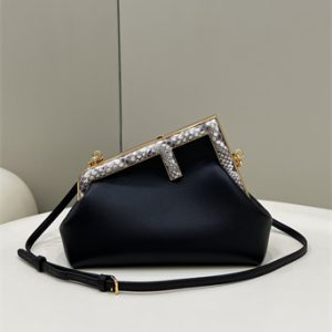 Fen.di FIRST SMALL Black Leather Bag With Exotic Details