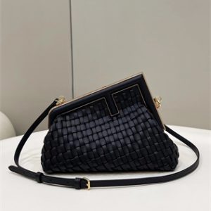 Fen.di FIRST SMALL Black Interlaced Leather Bag