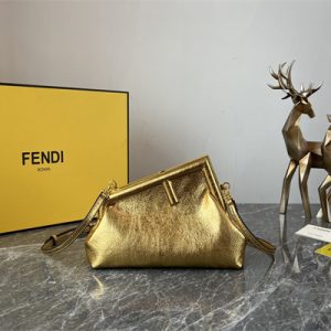 Fen.di FIRST SMALL Gold Wrinkled Leather Bag