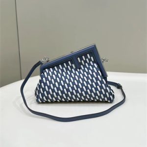 Fen.di FIRST SMALL Blue and White Interlaced Leather Bag