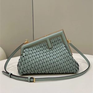 Fen.di FIRST SMALL Green Interlaced Leather Bag