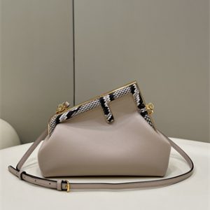 Fen.di FIRST SMALL Dove Grey Leather Bag With Exotic Details