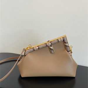 Fen.di FIRST SMALL Beige Leather Bag With Exotic Details