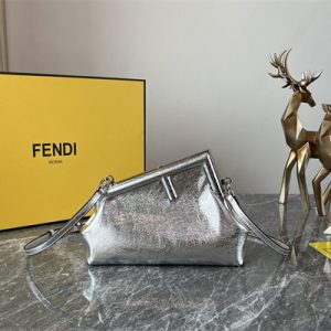 Fen.di FIRST SMALL Silver Wrinkled Leather Bag