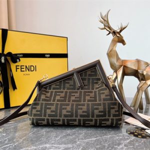 Fen.di FIRST SMALL Brown FF Jacquard Fabric Bag