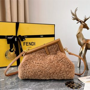 Fen.di FIRST SMALL Brown Sheepskin Bag