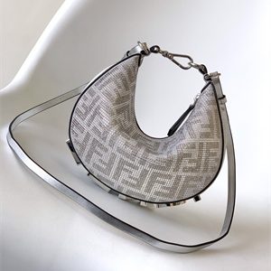 Fen.digraphy Mini Silver Leather Bag With Crystal FF Motif