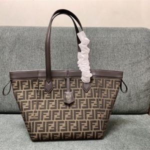 Fen.di ORIGAMI Medium Brown FF Jacquard Fabric Bag That Can be Transformed