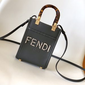 Fen.di MINI SUNSHINE SHOPPER Dk Grey Leather and Elaphe