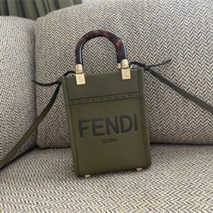 Fen.di MINI SUNSHINE SHOPPER Kaki Green Leather