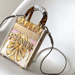 Fen.di Fendace MINI SUNSHINE SHOPPER Multicolor Print Leather White