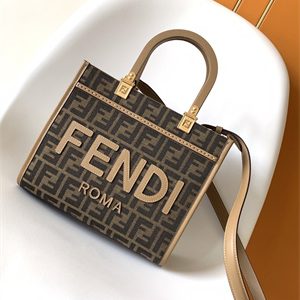 Fen.di SUNSHINE Small Brown FF Jacquard Fabric Bag