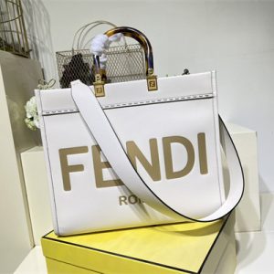 Fen.di SUNSHINE Medium White Leather Shopper