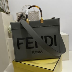 Fen.di SUNSHINE Medium Dk Grey Leather Shopper