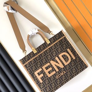 Fen.di SUNSHINE Medium Brown FF Jacquard Fabric Shopper
