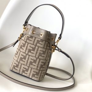 Fen.di MON TRESOR Dove Grey Tapestry Fabric Mini Bag With FF Motif