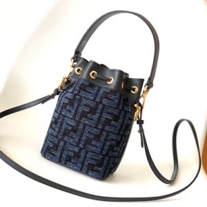 Fen.di MON TRESOR Dk Blue Tapestry Fabric Mini Bag With FF Motif