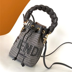Fen.di MON TRESOR Houndstooth Wool Fabric Mini Bag With Black FF Embroidery