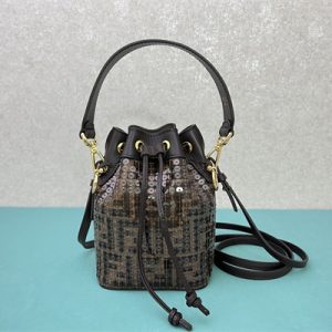 Fen.di MON TRESOR Brown FF Jacquard Fabric Mini Bag With Sequins