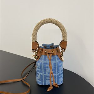 Fen.di MON TRESOR Light Blue Denim Mini Bag With FF Embroidery