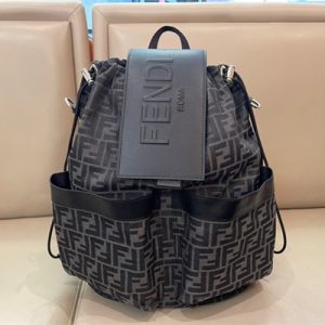 Fen.di Strike Medium Backpack Jacquard Fabric With Black and Grey FF Motif