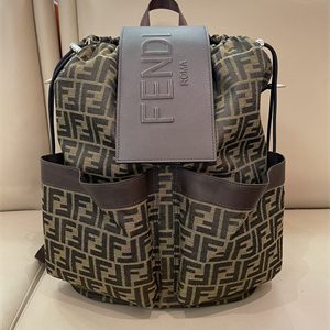 Fen.di Strike Medium Backpack Jacquard Fabric With Brown FF Motif