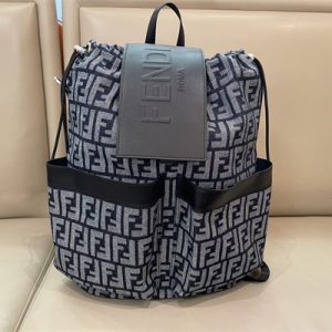Fen.di Strike Medium Backpack Jacquard Fabric With Grey and Blue FF Motif