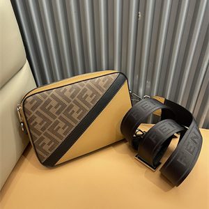 Fen.di DIAGONAL CAMERA CASE Brown Multicolor Leather Bag