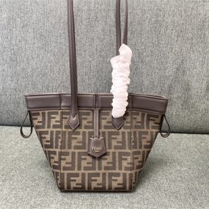 Fen.di ORIGAMI Mini Brown FF Jacquard Fabric Bag That Can be Transformed
